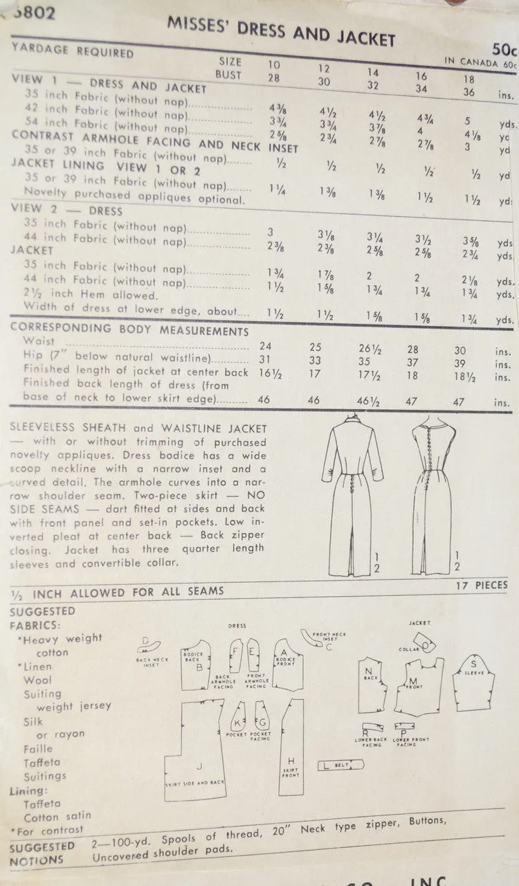 Advance 6802 Vintage Sewing Pattern Howard Greer Dress 36B