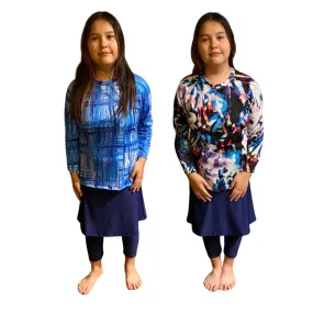 Blue Girls Modest Swimwear swim shirt, swim skirt with leggings, Tzniut Swimsuit, Islamic Girls Burkini, Complete Swim Set, Sz S-XXL