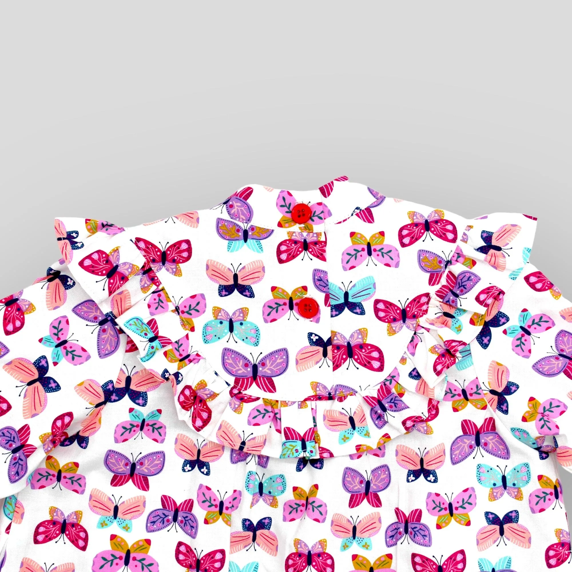 Cotton Pink Butterfly Printed Long Sleeve Dress for Babies and Kids