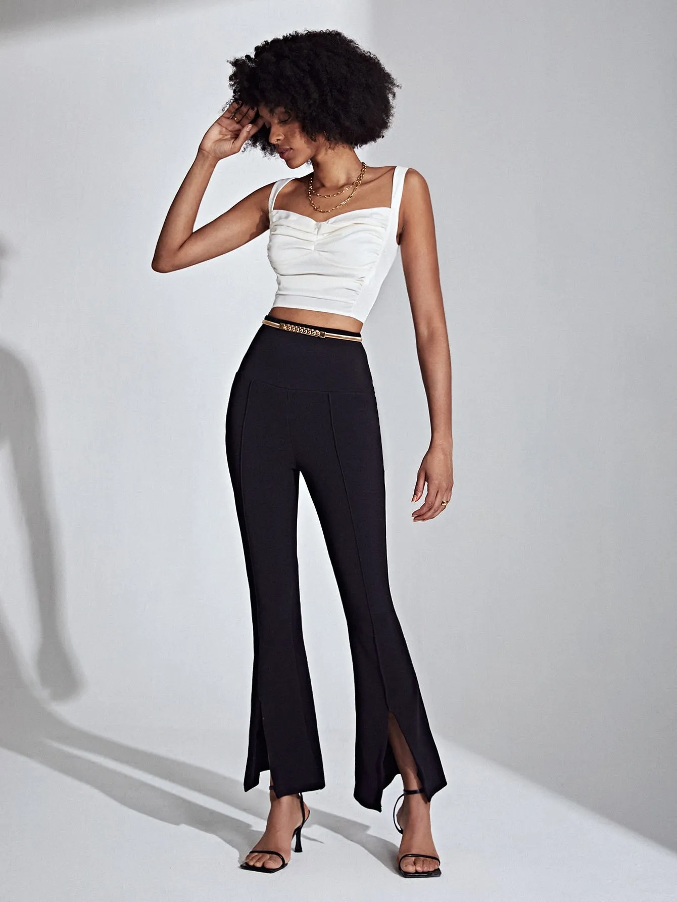 EZwear High Waist Slit Hem Flare Leg Pants