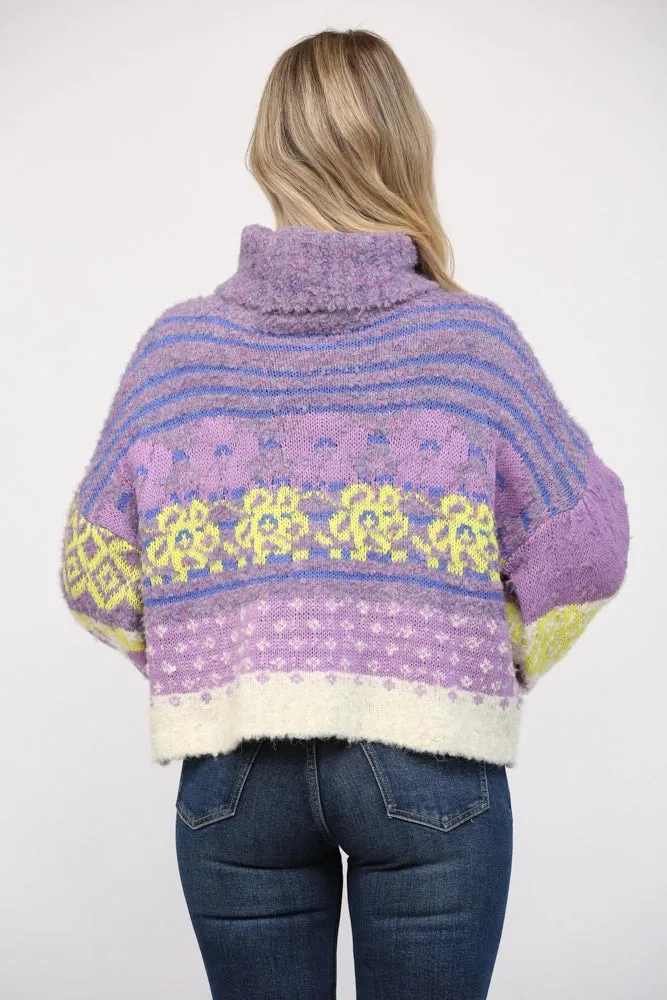 Floral Turtle Neck Sweater