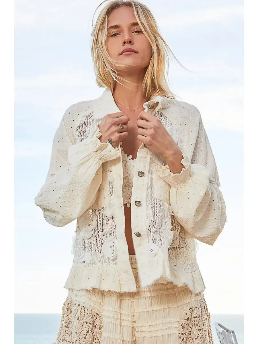 Flower Detail Button Down Shirt Top