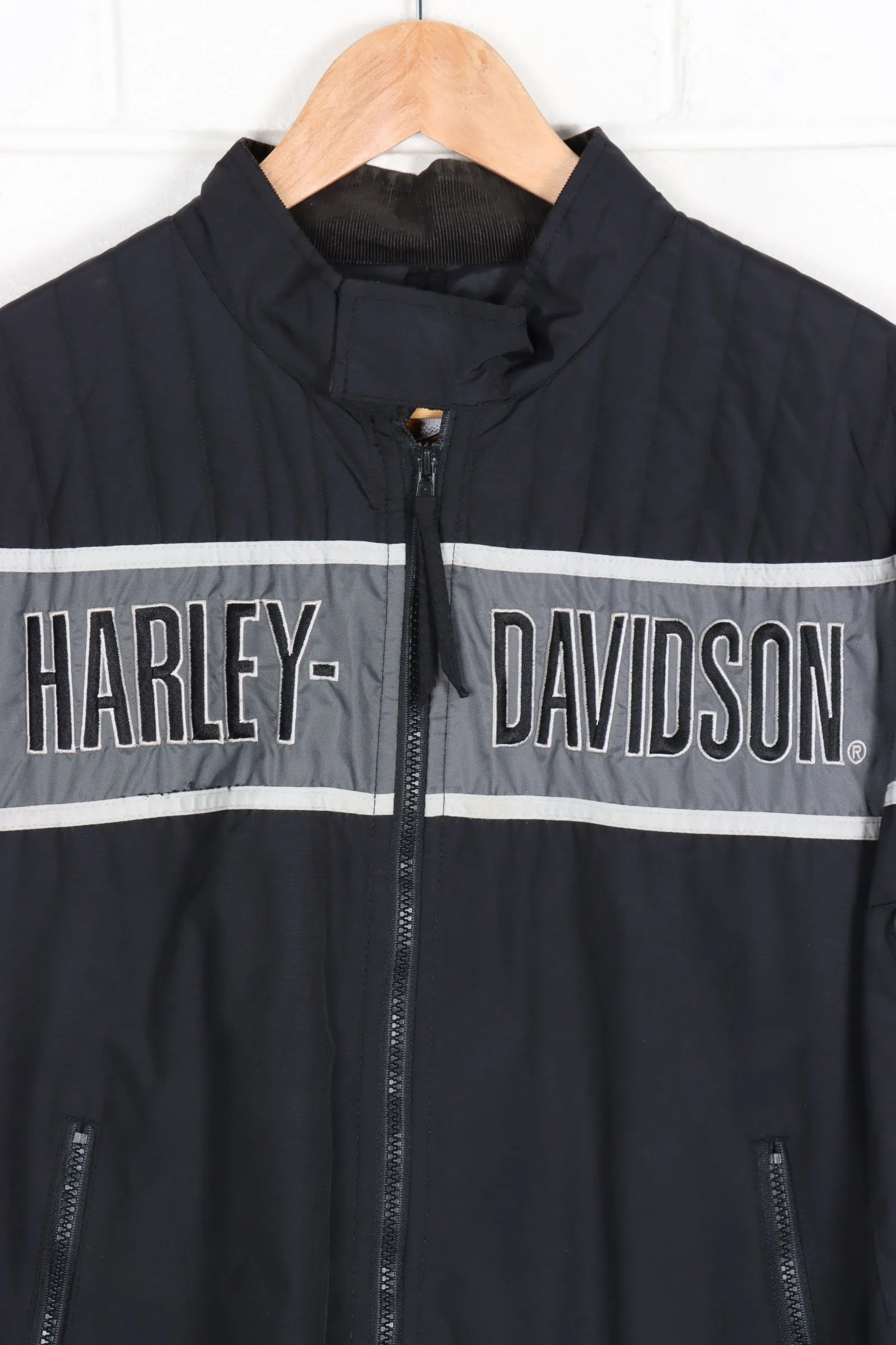 HARLEY DAVIDSON Embroidered USA Made Cord Collar Jacket (XL)