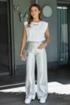 High waist bright textured pants -
