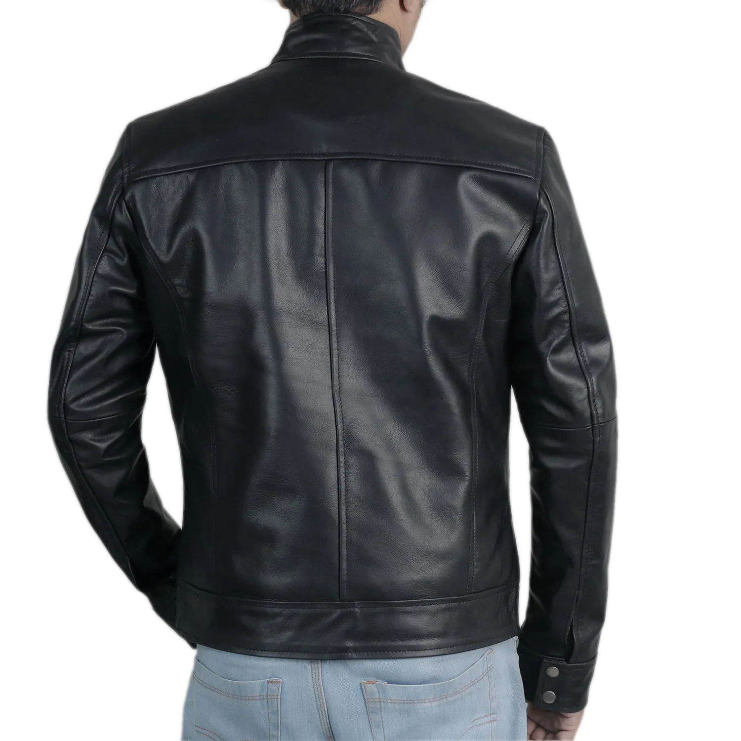 Leather Jackets Hub Mens Genuine Cowhide Leather Jacket (Black, Racer Jacket) - 1501500