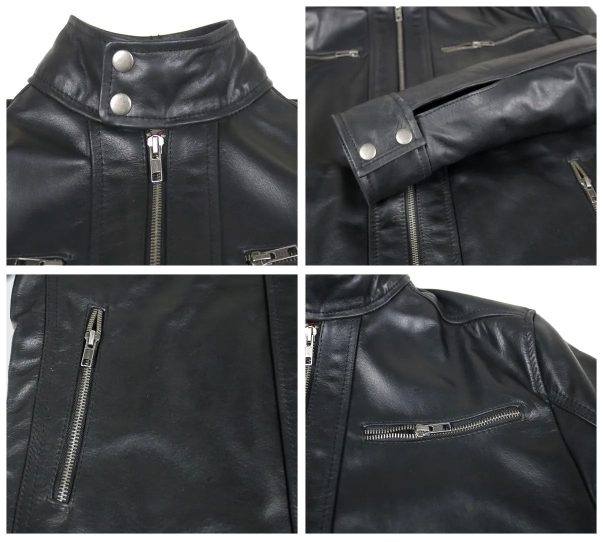 Leather Jackets Hub Mens Genuine Cowhide Leather Jacket (Black, Racer Jacket) - 1501500
