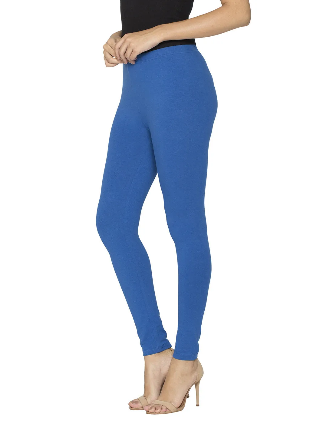 Libertina Navy Blue Solid Jersey Lycra Ankle Leggings for Women