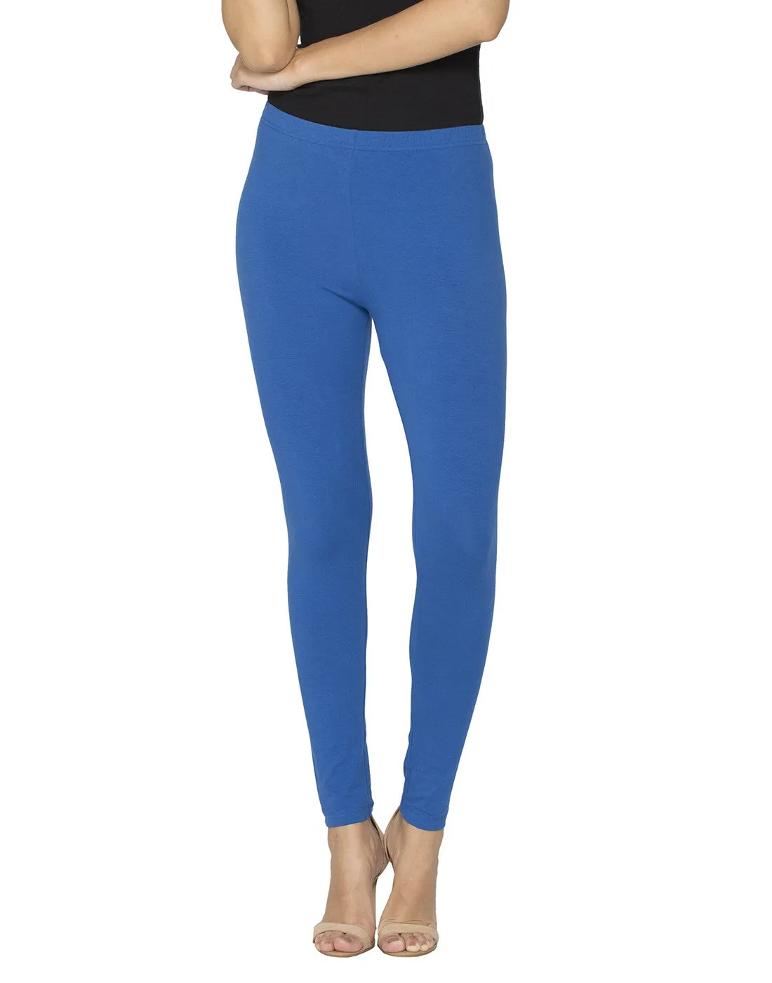 Libertina Navy Blue Solid Jersey Lycra Ankle Leggings for Women