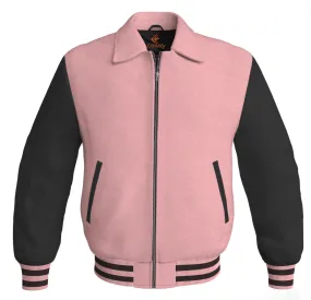 Luxury Bomber Classic Jacket Pink Body and Black Leather Sleeves