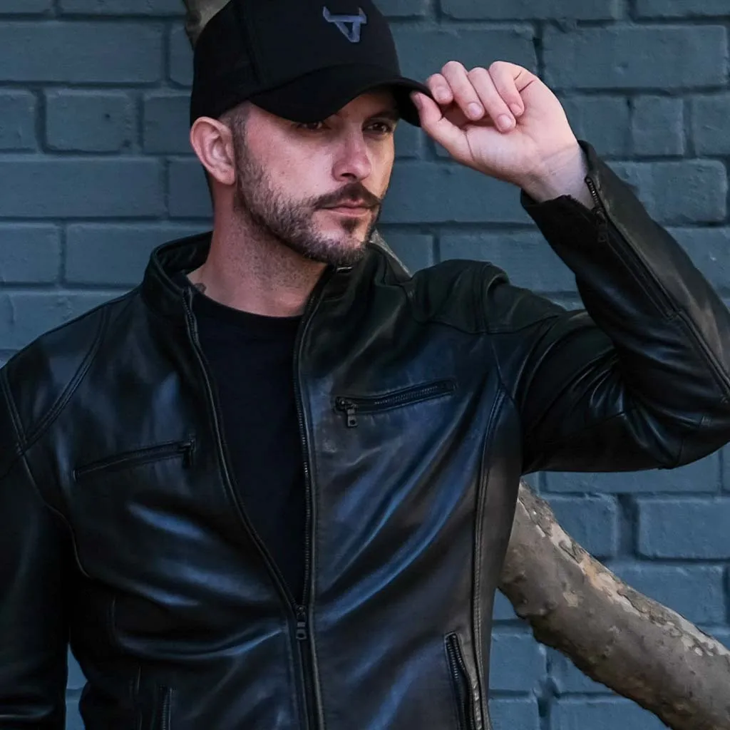 Mandarin Leather Jacket, Black