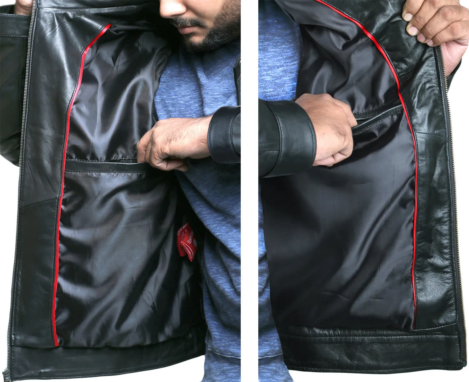 Men's Distressed Leather Bomber Jacket - LJH0079