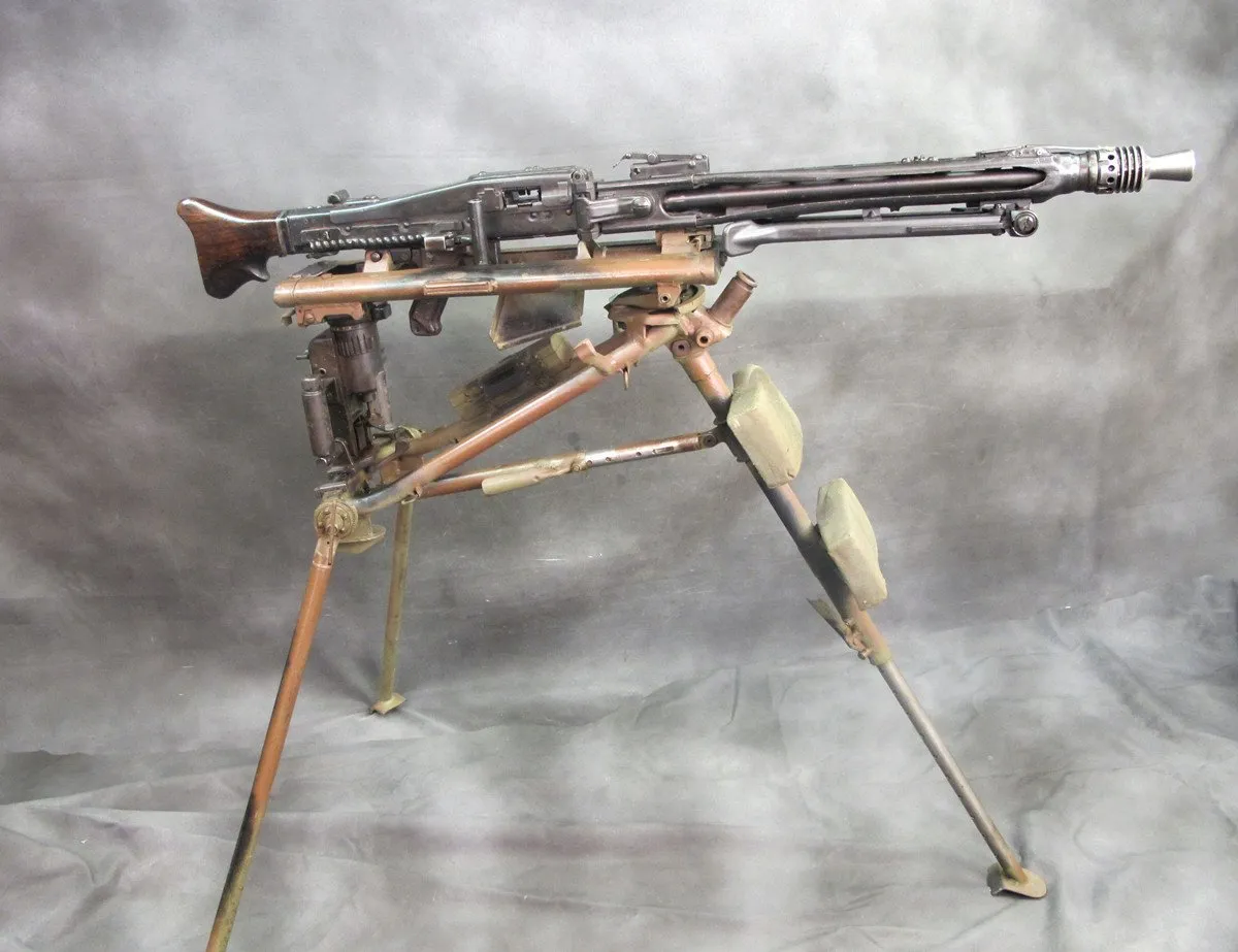 Original German WWII MG 42 Display Machine Gun & Tripod Mount- marked bnz, dated 1943