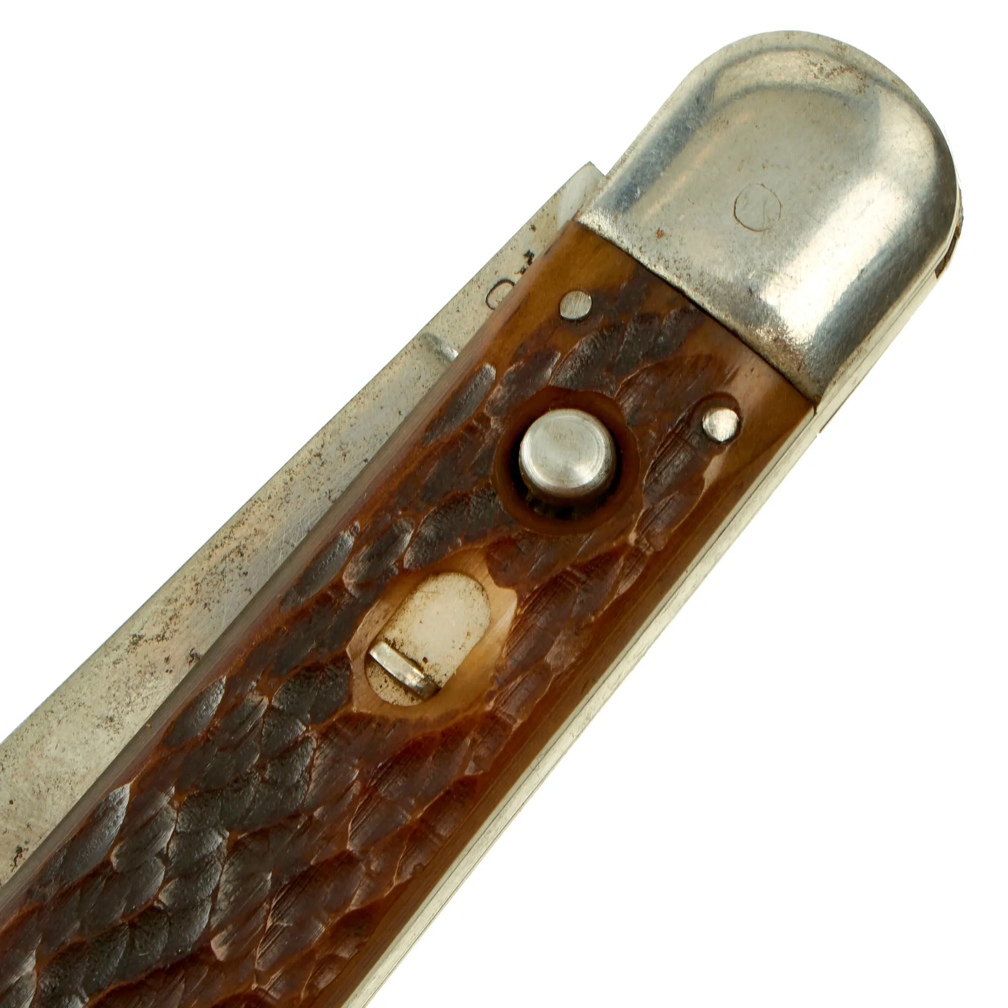 Original U.S. WWII Airborne Schrade "Presto" M2 Knife with Red Imitation Jigged Bone Handle