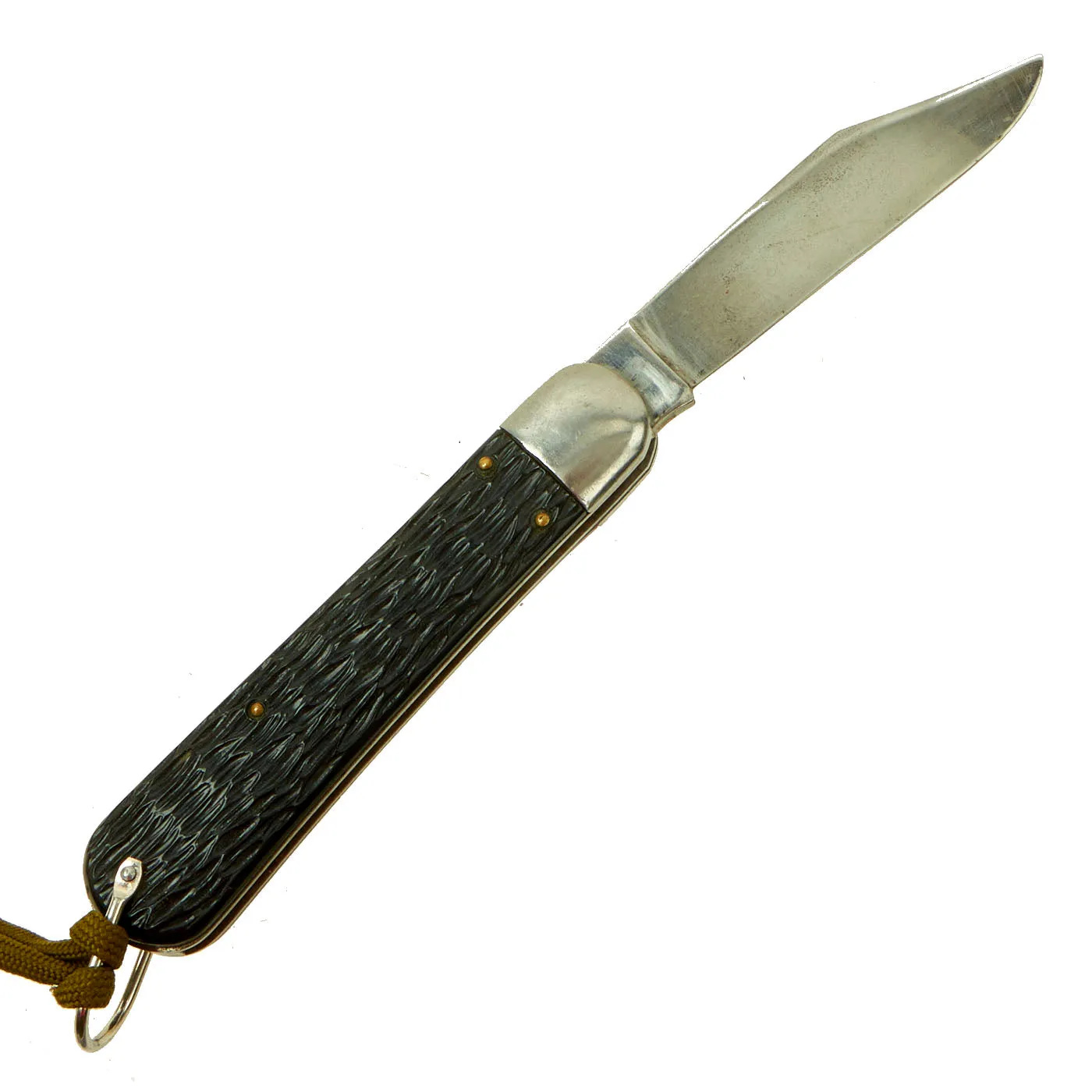 Original U.S. WWII style Unissued Korean War Airborne Schrade Walden NY M2 Pocket Knife with Bail, Cord and Original Packaging