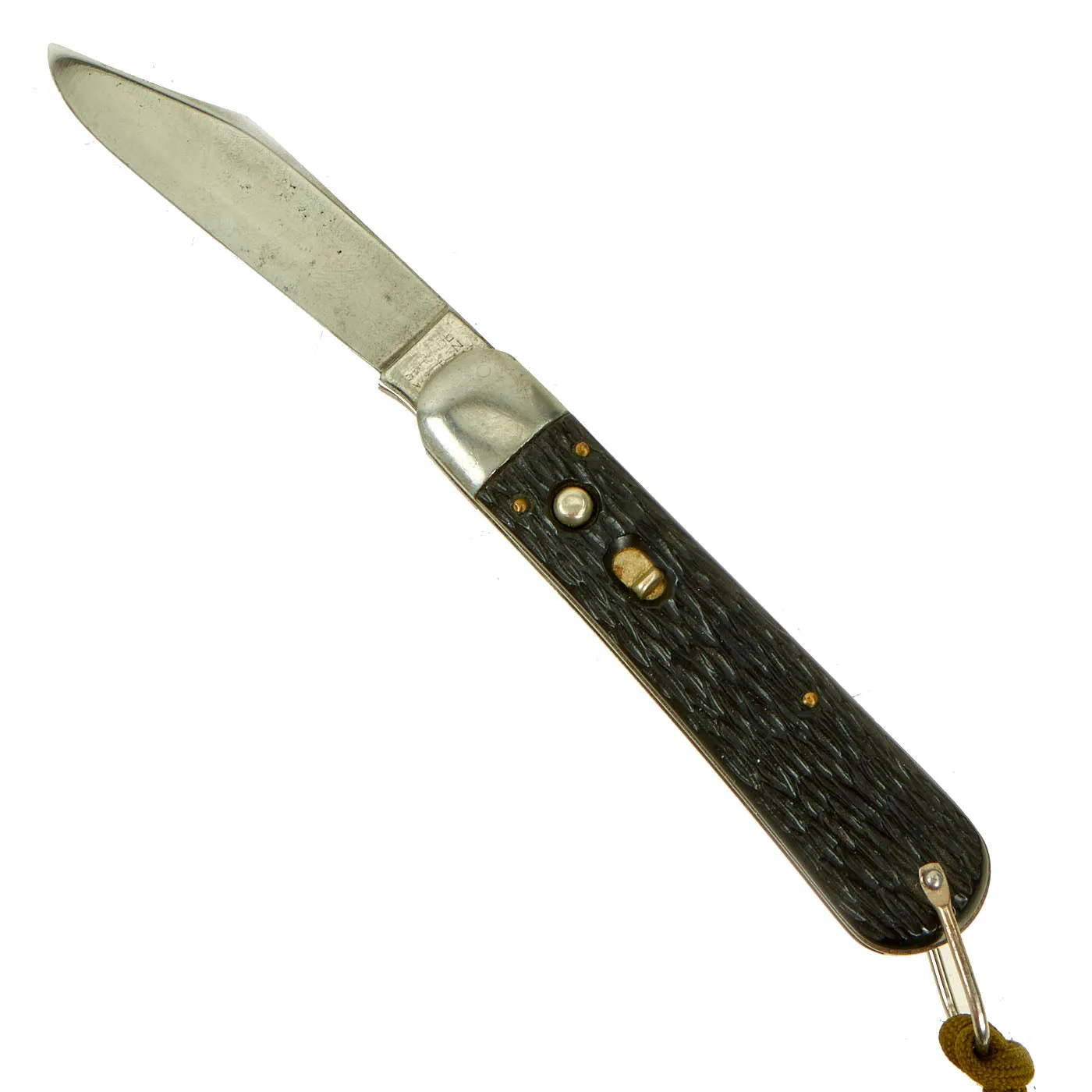 Original U.S. WWII style Unissued Korean War Airborne Schrade Walden NY M2 Pocket Knife with Bail, Cord and Original Packaging