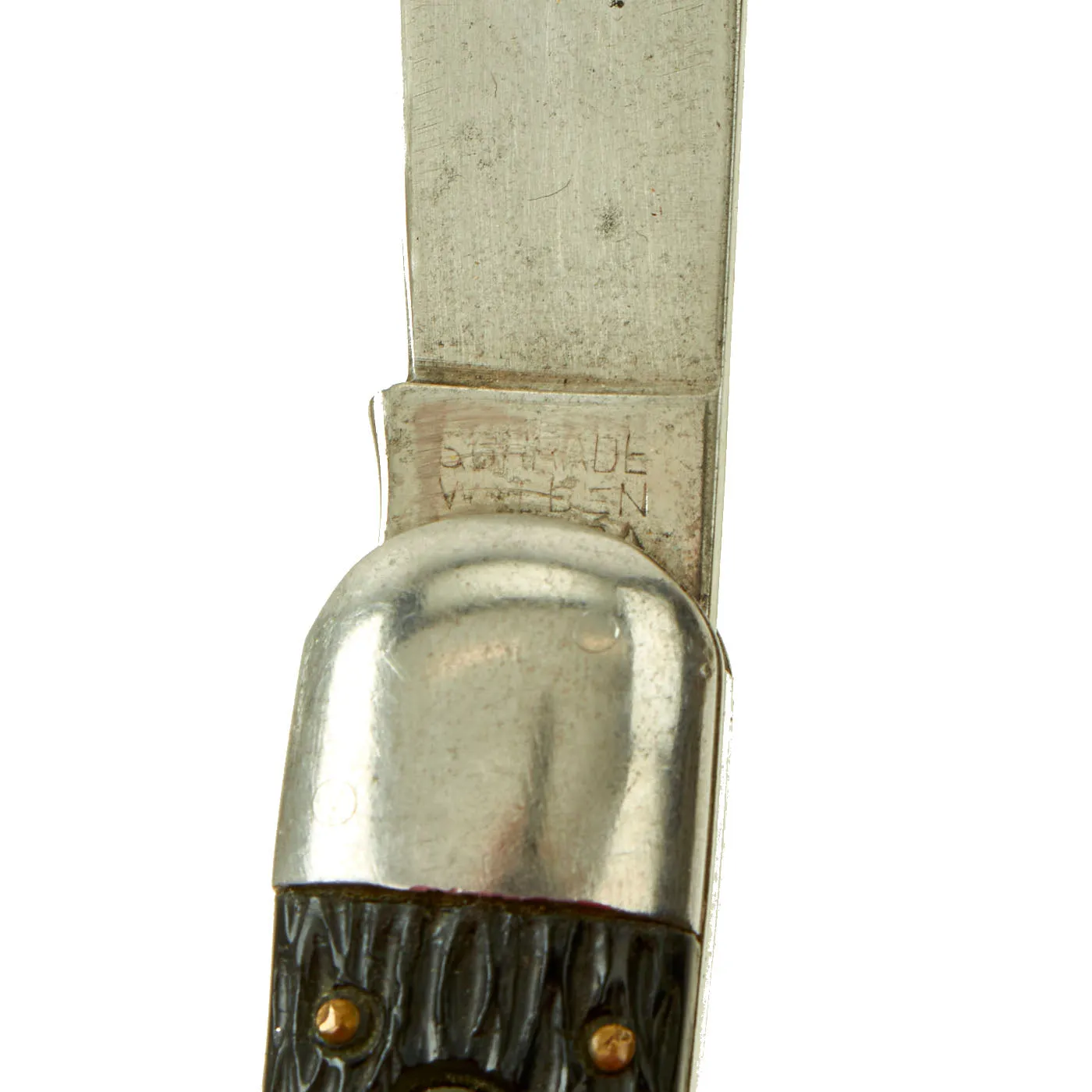 Original U.S. WWII style Unissued Korean War Airborne Schrade Walden NY M2 Pocket Knife with Bail, Cord and Original Packaging