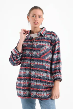 Petrol Blue Rare Vintage Print Overshirt - Fit Freak