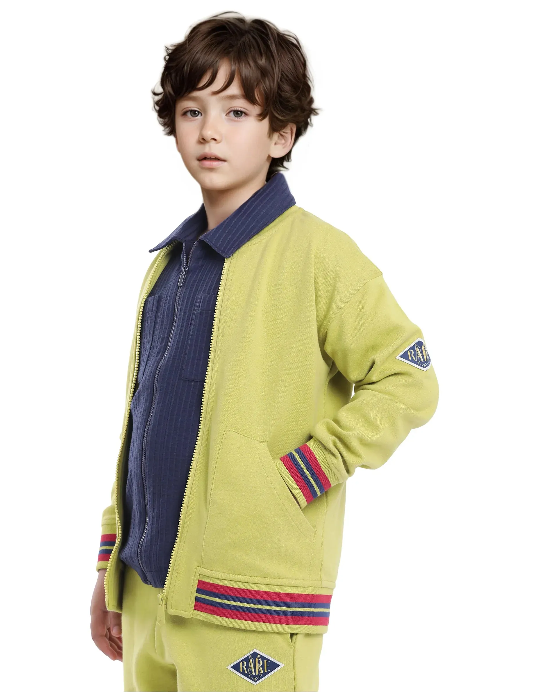 Rare Ones Kids Manttn Light Green Cotton Poly Full Sleeve Applique Jacket