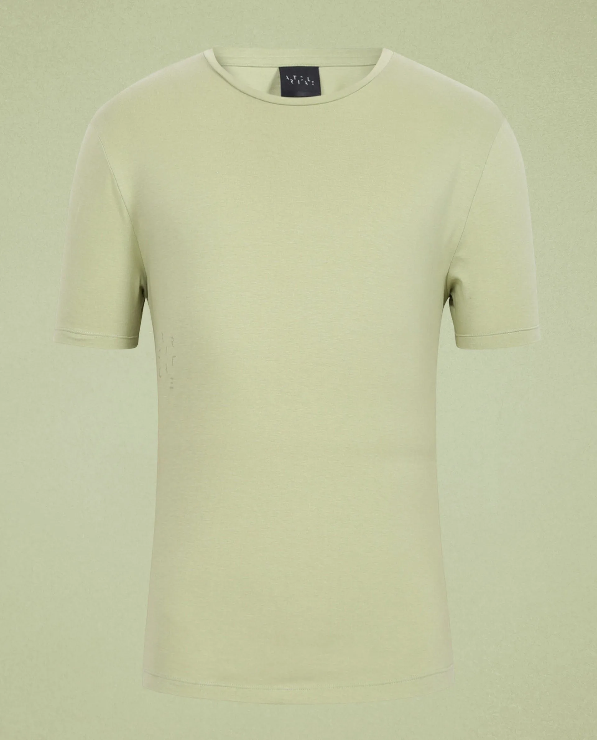 Rare Rabbit Articale Men's Cardamom Green Crew Neck Offset Branded T-shirt