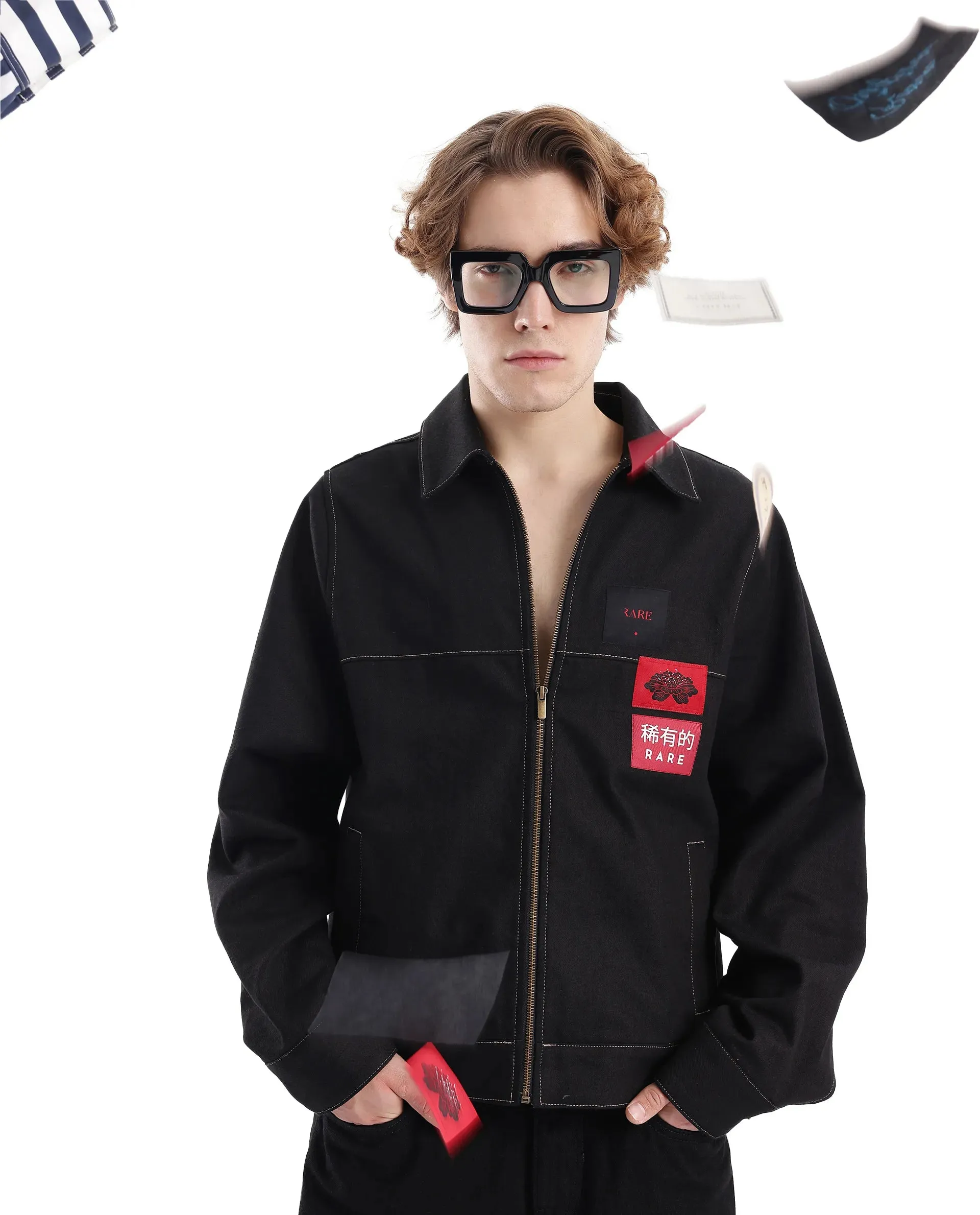 Rare Rabbit Men Clovix Black Cotton Fabric Collared Neck Jacket