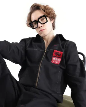 Rare Rabbit Men Clovix Black Cotton Fabric Collared Neck Jacket