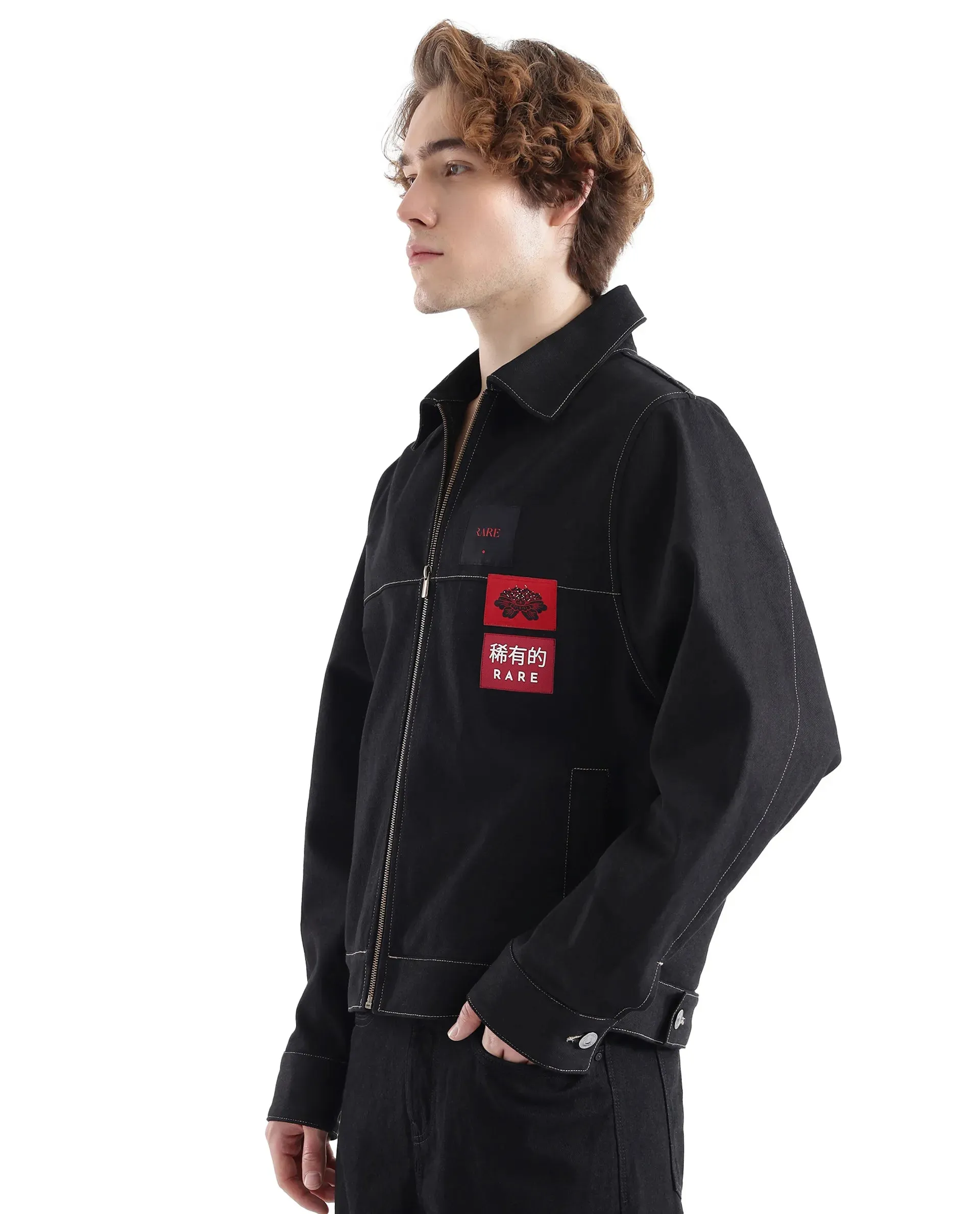 Rare Rabbit Men Clovix Black Cotton Fabric Collared Neck Jacket
