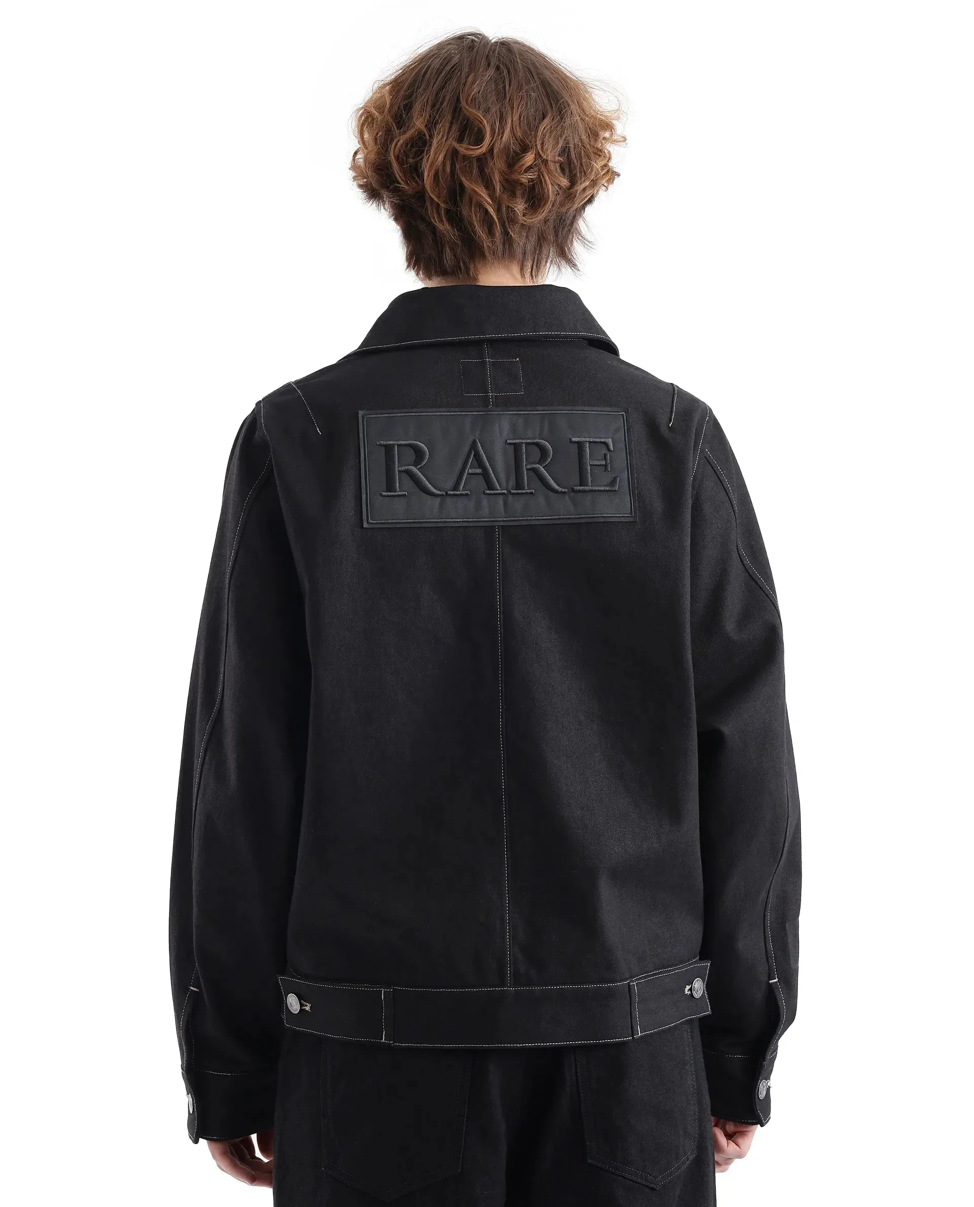 Rare Rabbit Men Clovix Black Cotton Fabric Collared Neck Jacket