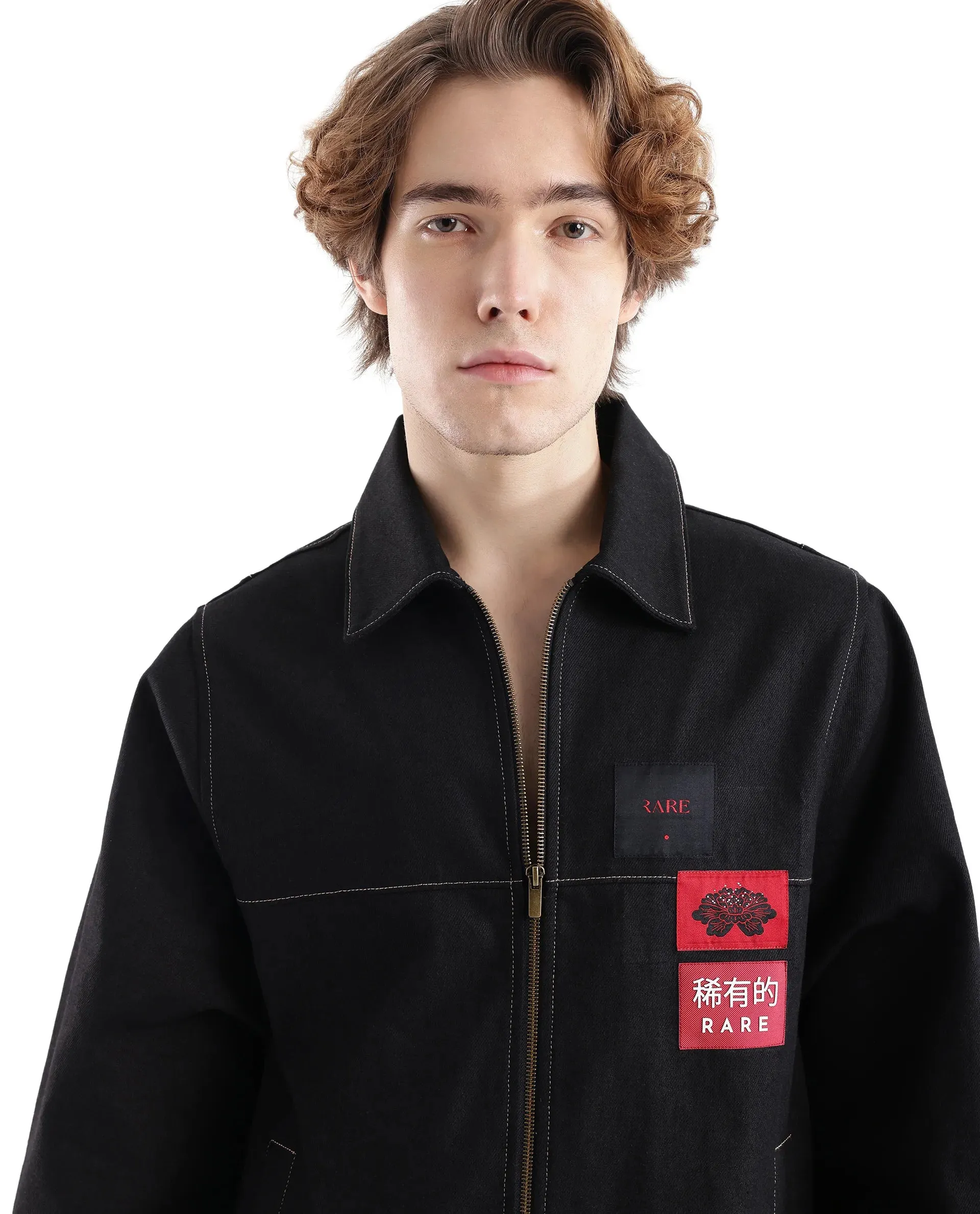 Rare Rabbit Men Clovix Black Cotton Fabric Collared Neck Jacket