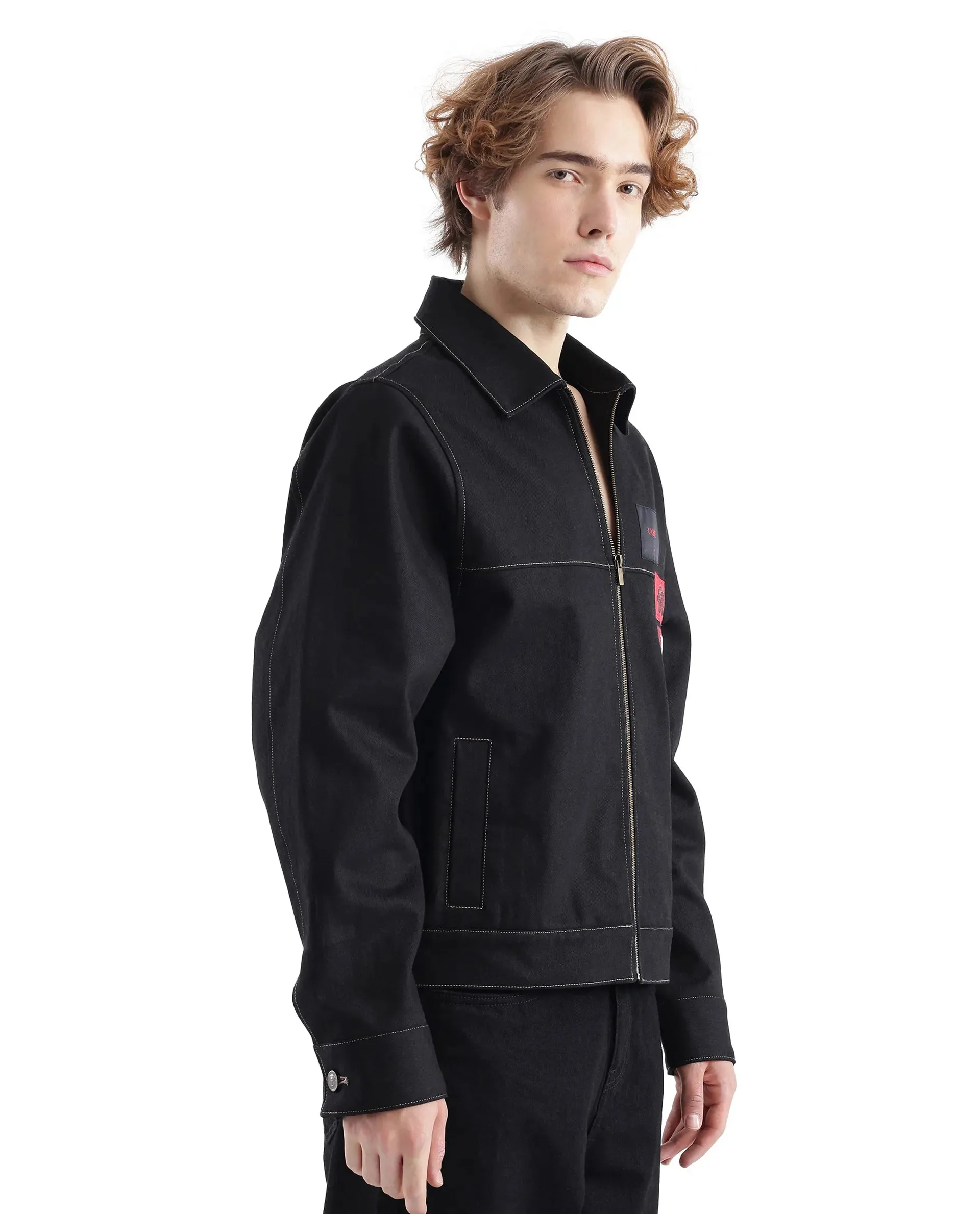 Rare Rabbit Men Clovix Black Cotton Fabric Collared Neck Jacket