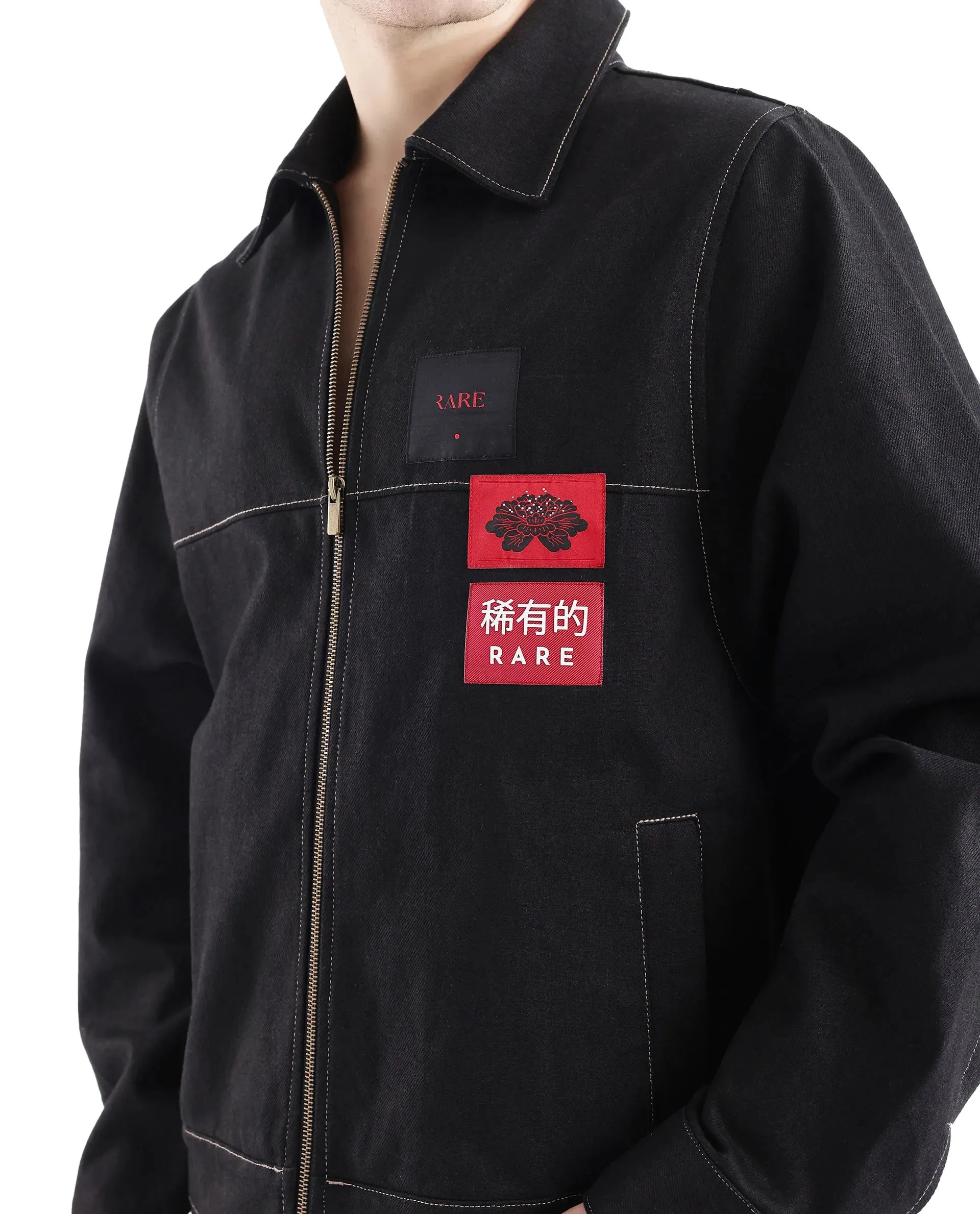 Rare Rabbit Men Clovix Black Cotton Fabric Collared Neck Jacket