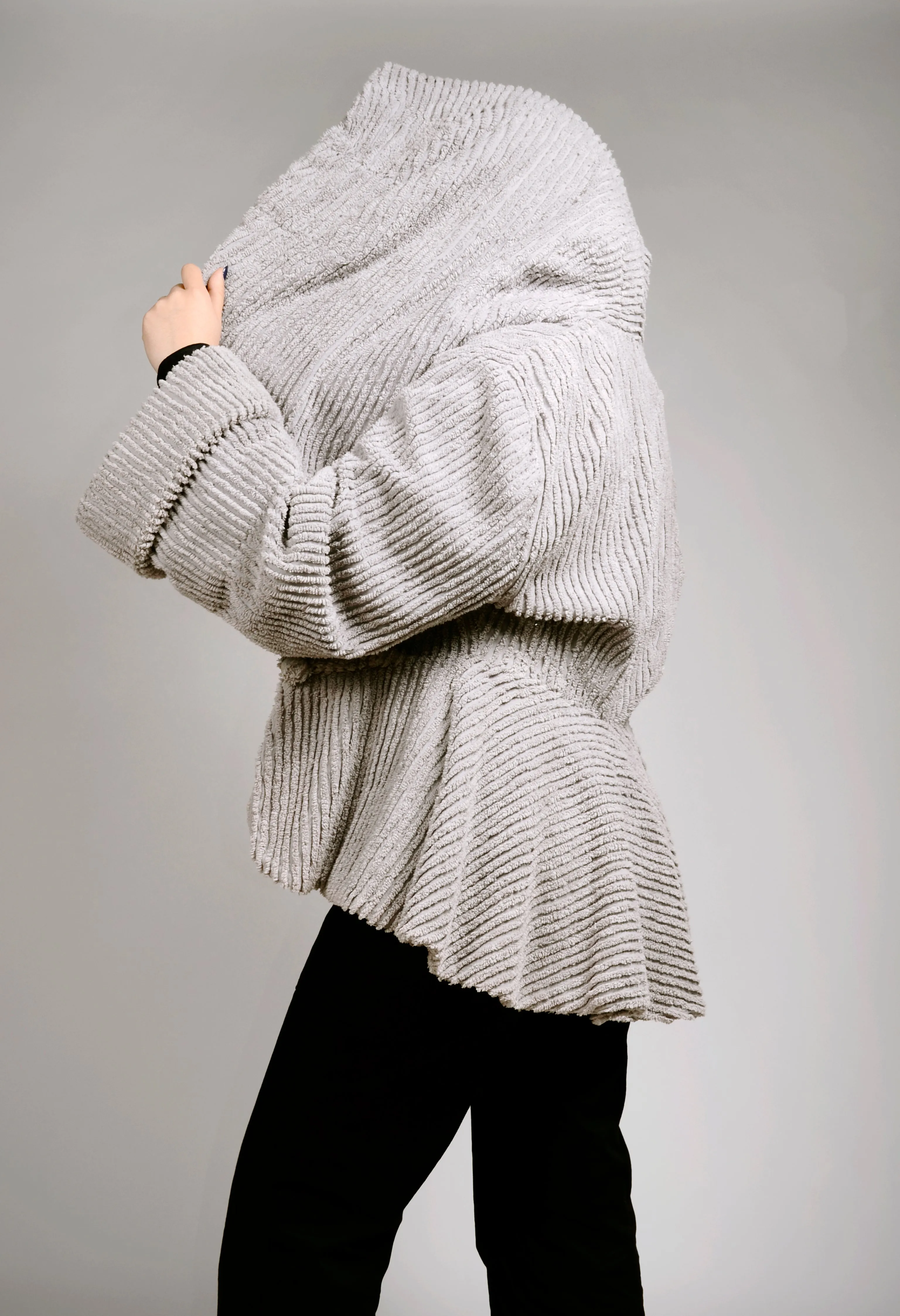 RESERVED // 1980s Norma Kamali Gray Chenille Shawl Collar Jacket w/ Peplum