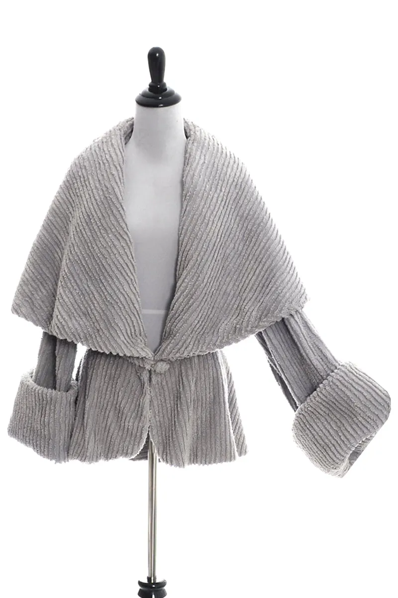 RESERVED // 1980s Norma Kamali Gray Chenille Shawl Collar Jacket w/ Peplum