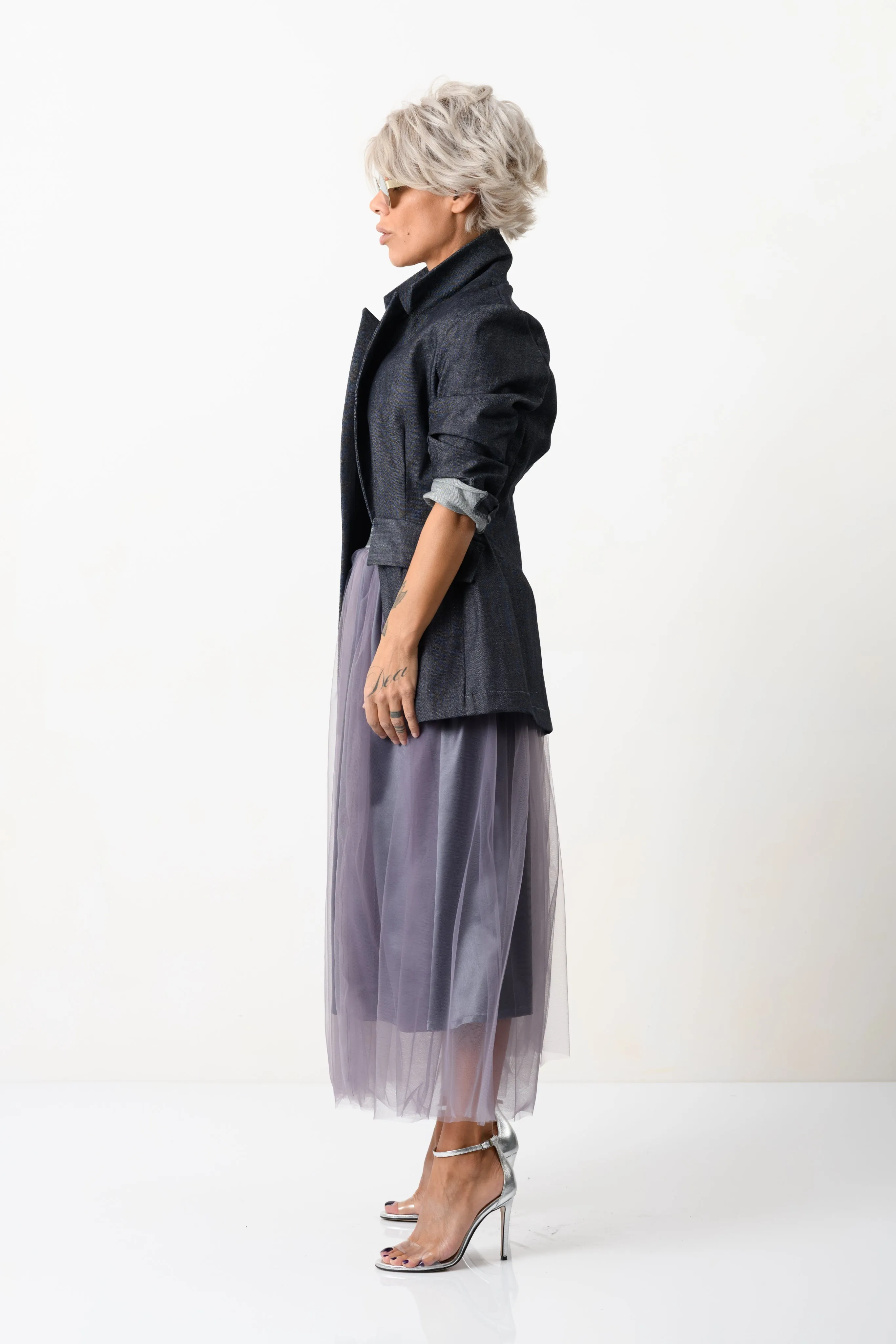 Slim-Fit Structured Denim Blazer