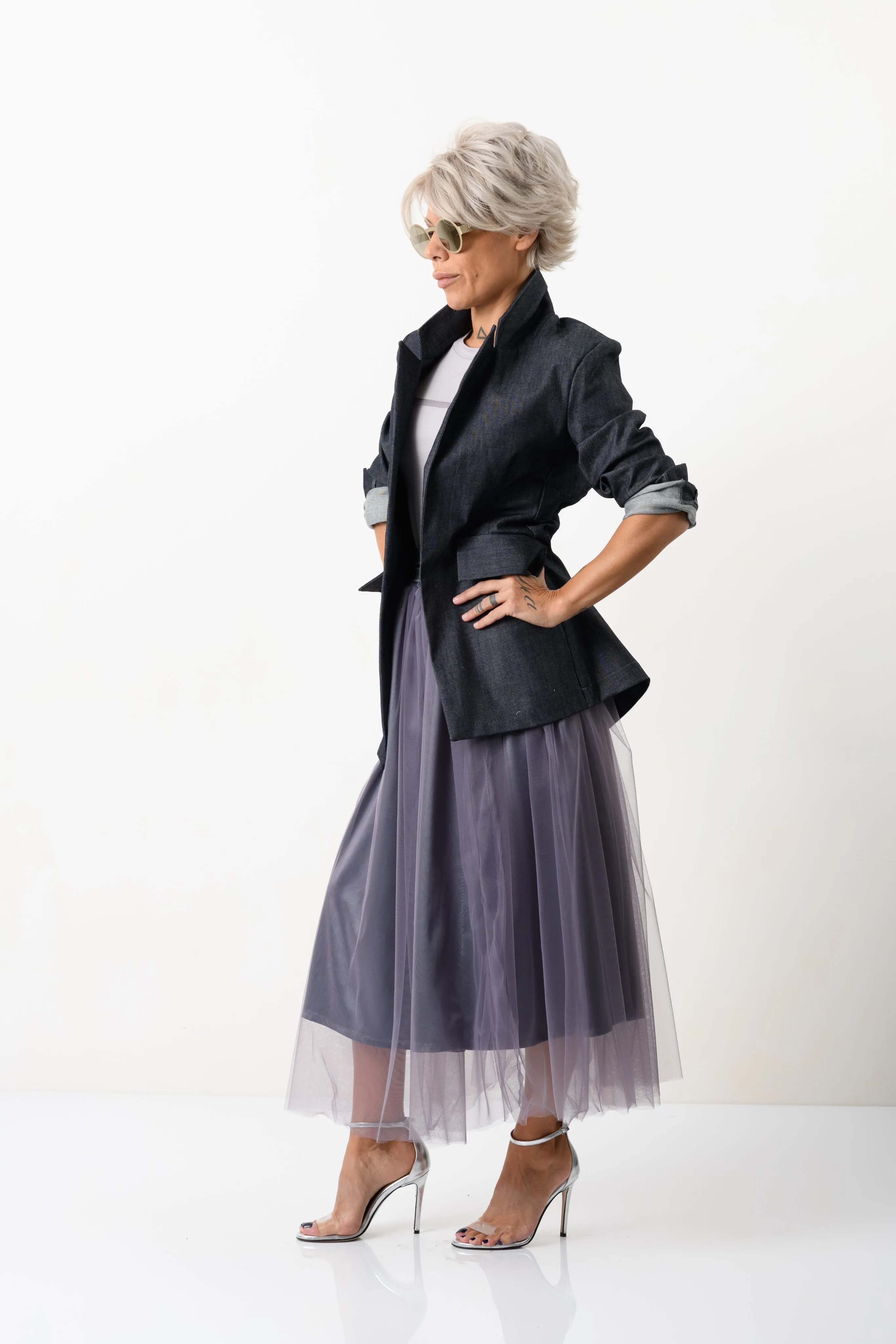Slim-Fit Structured Denim Blazer