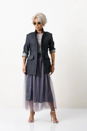 Slim-Fit Structured Denim Blazer