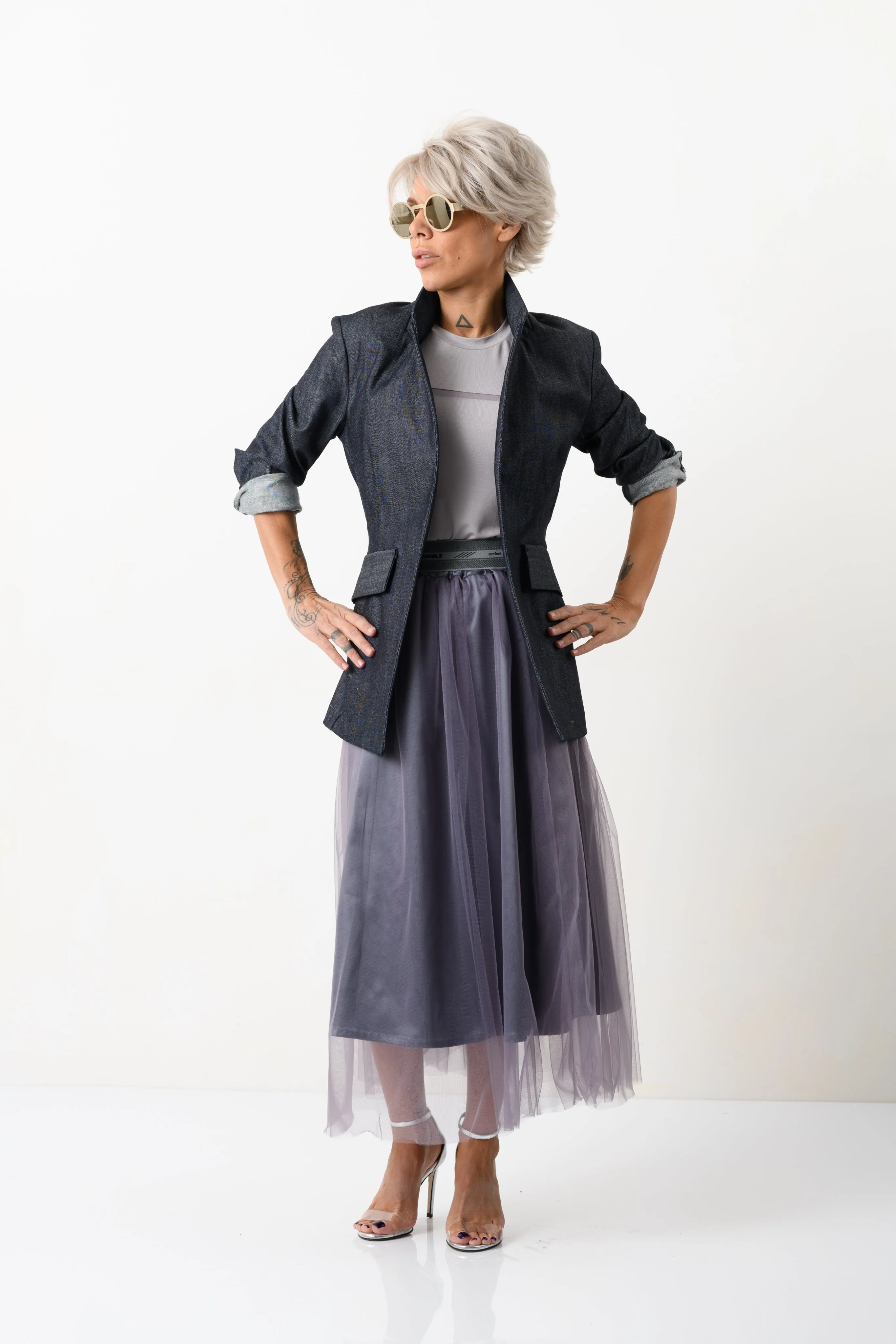 Slim-Fit Structured Denim Blazer