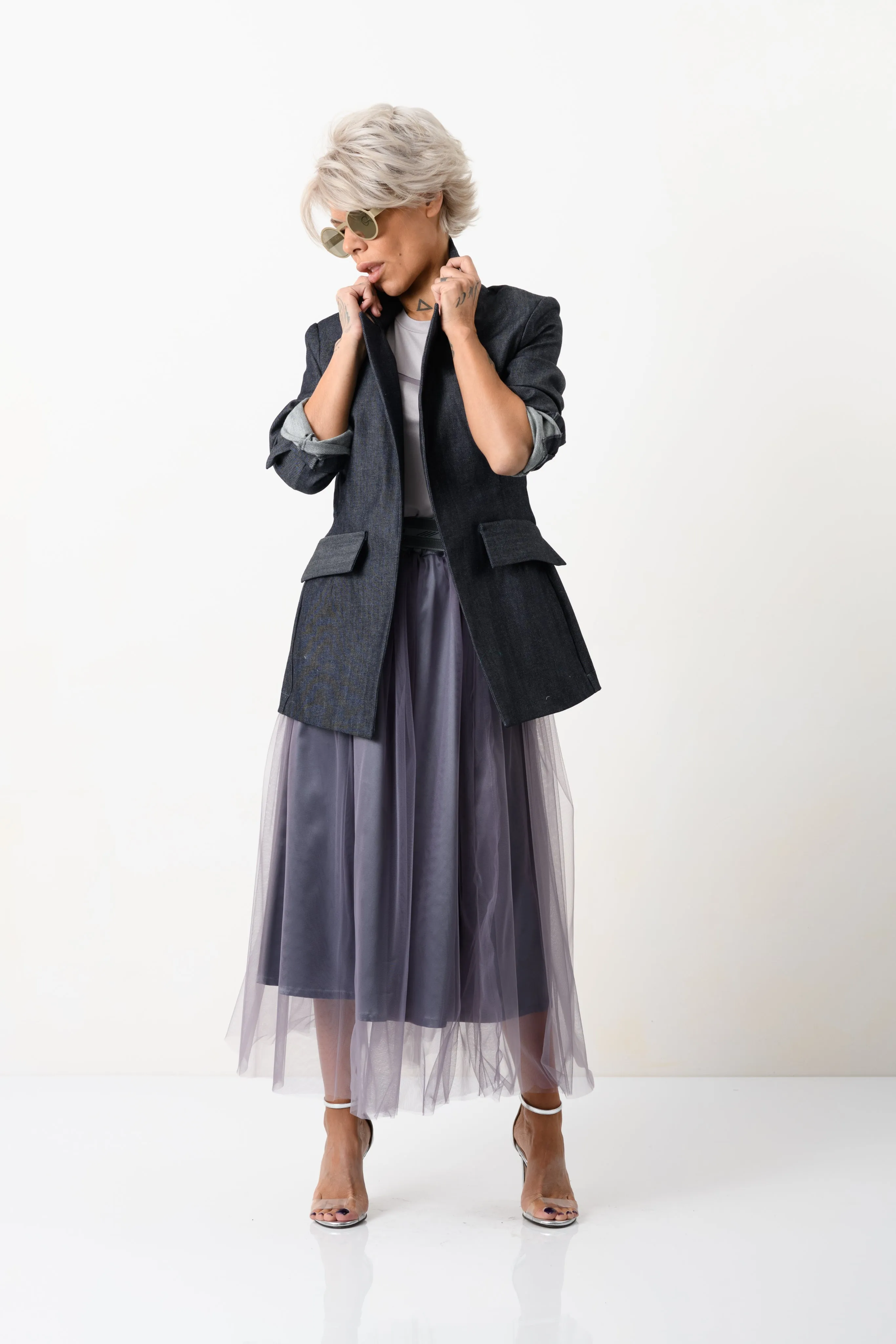 Slim-Fit Structured Denim Blazer