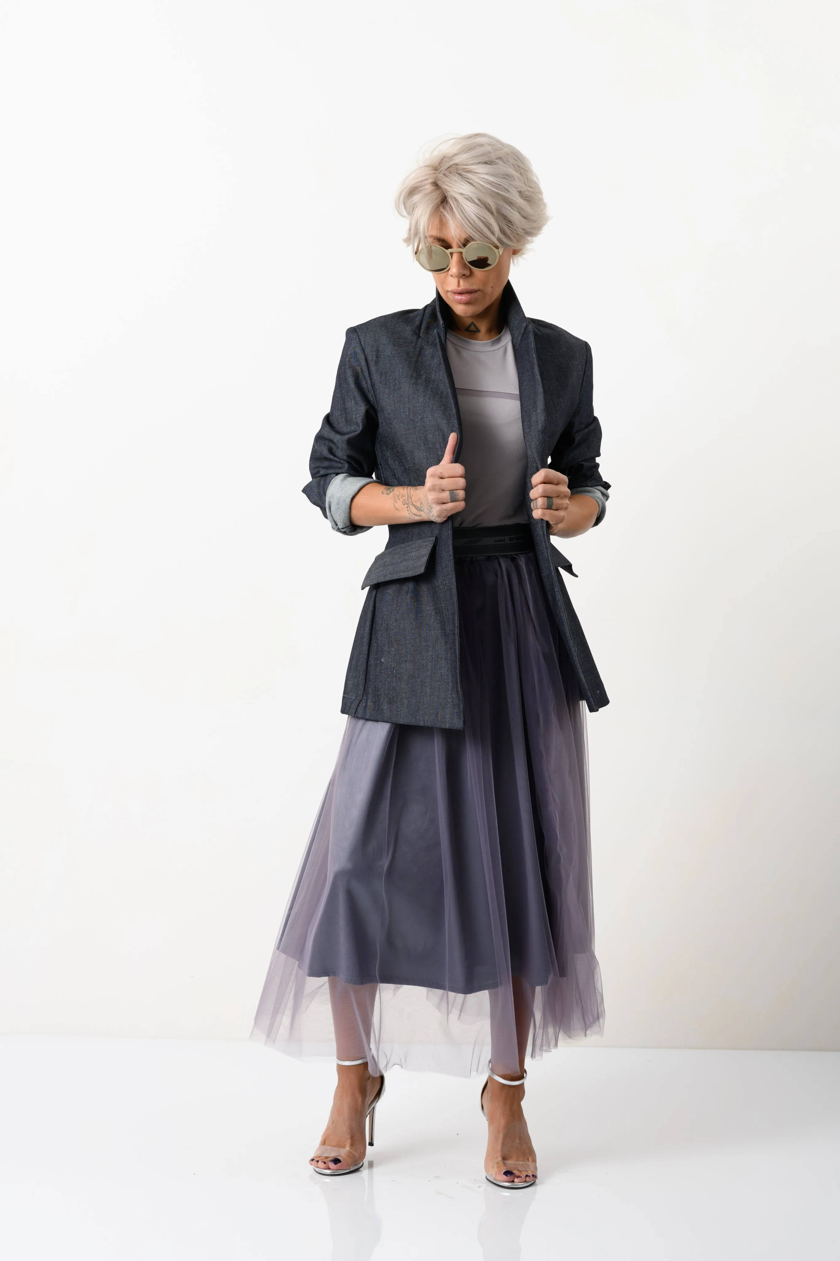 Slim-Fit Structured Denim Blazer