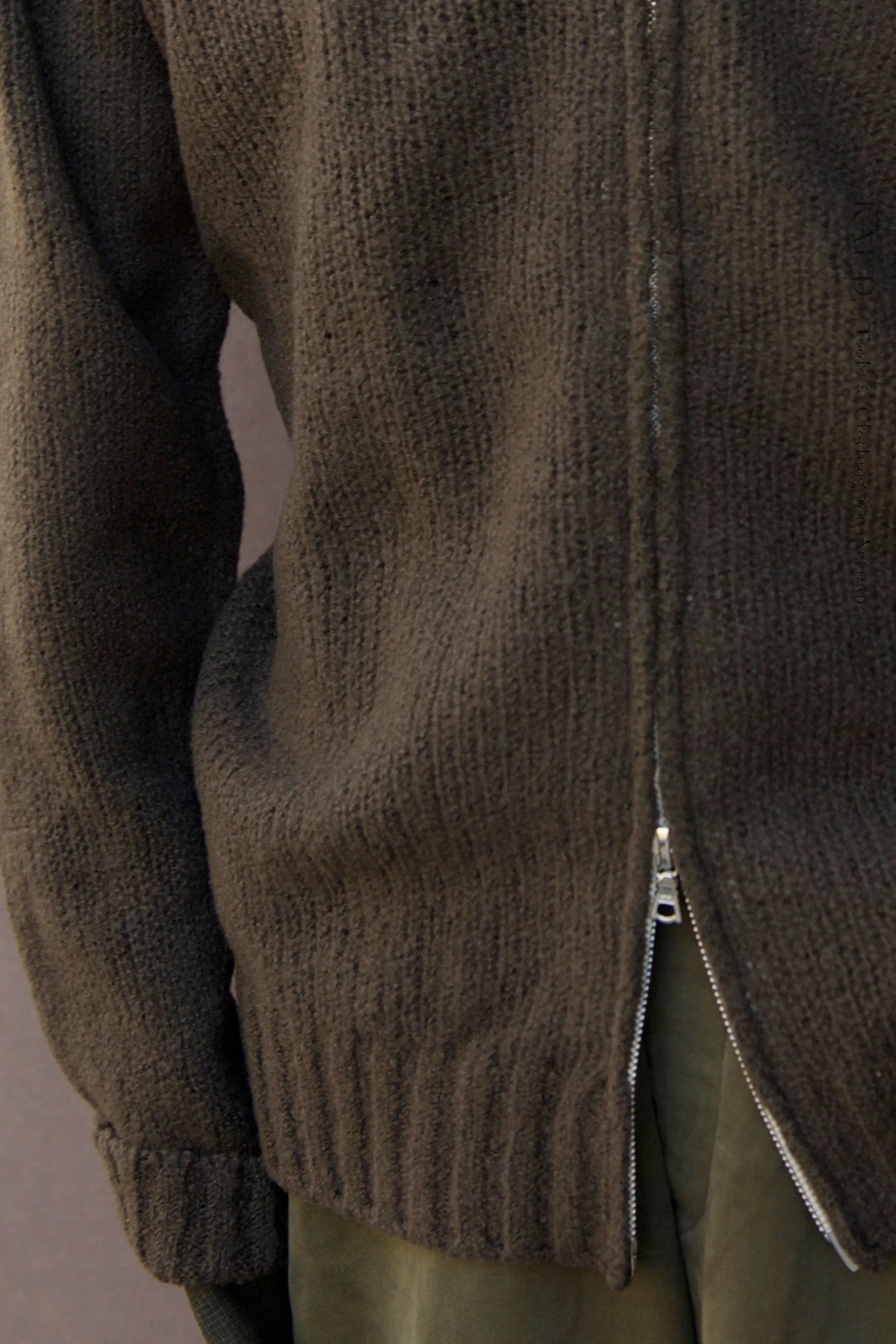 Soft Boucle Wool Cardigan - Khaki - M, L