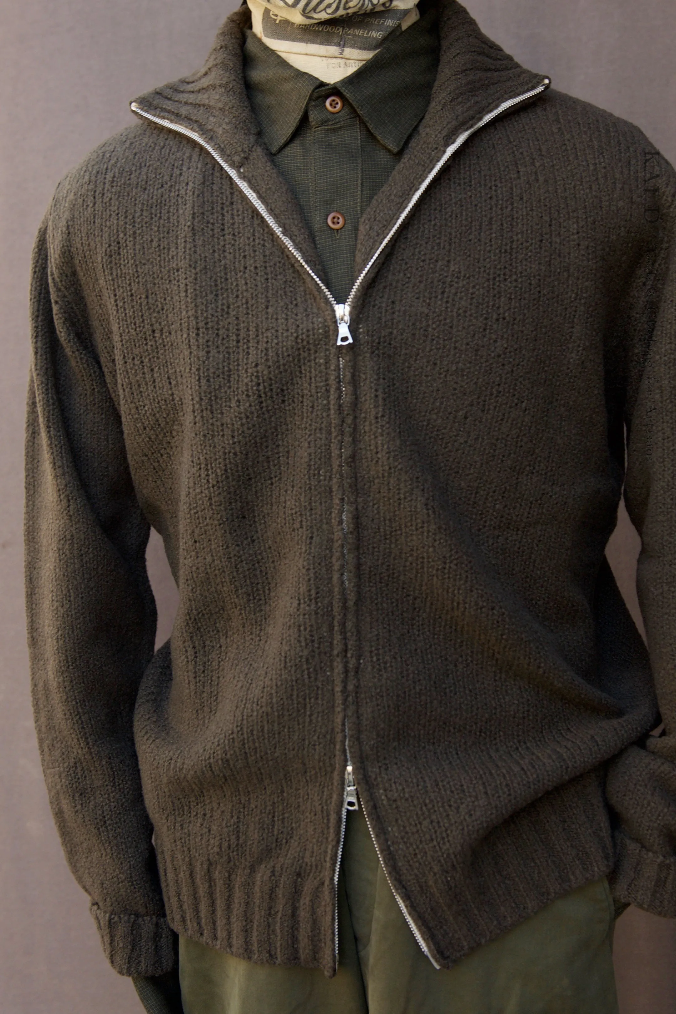 Soft Boucle Wool Cardigan - Khaki - M, L