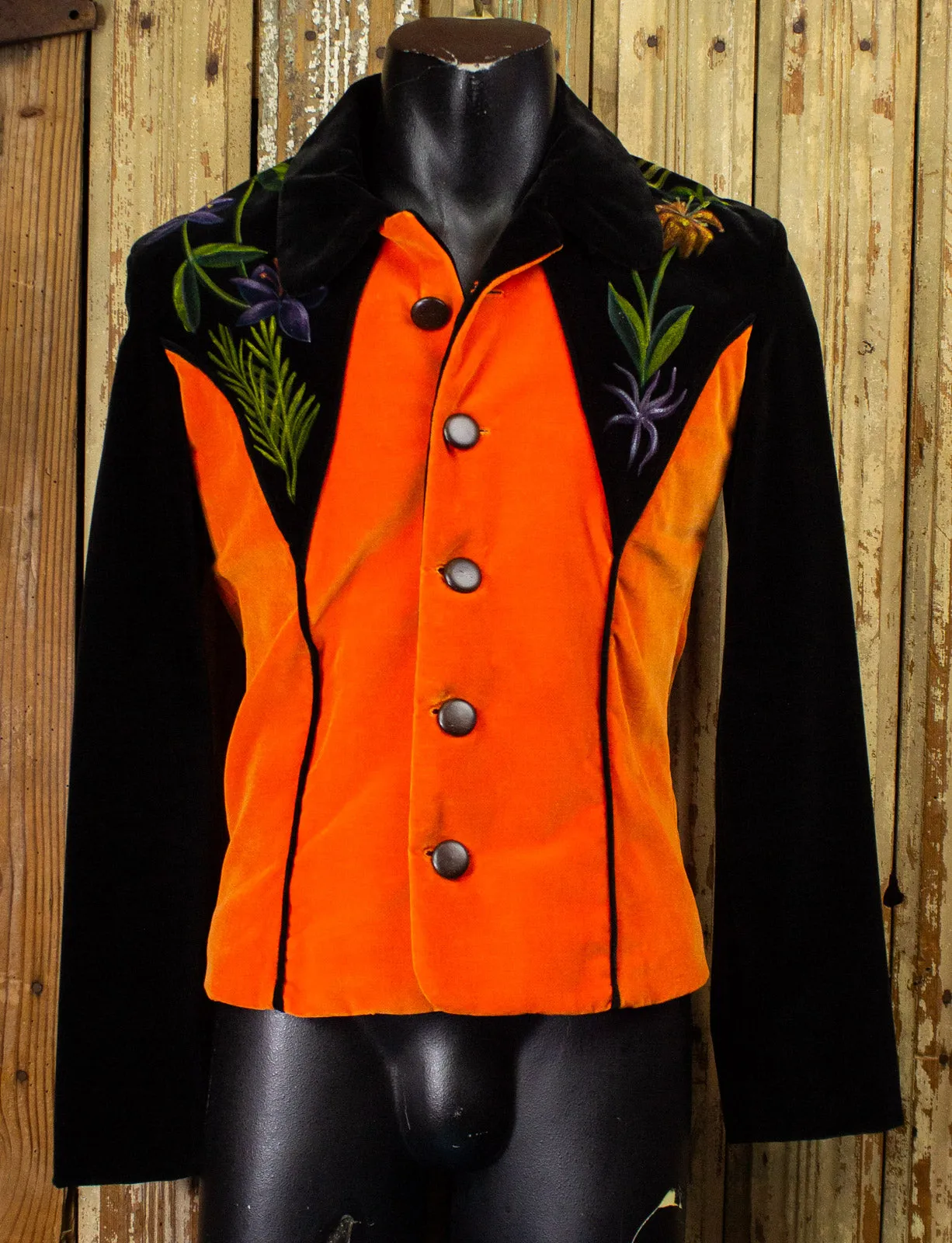 Vintage East West Musical Instruments Hand Painted Velvet Jacket 70s Small