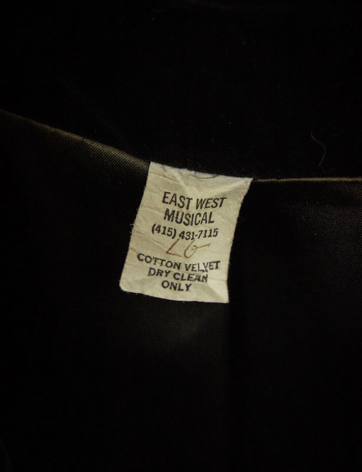 Vintage East West Musical Instruments Hand Painted Velvet Jacket 70s Small