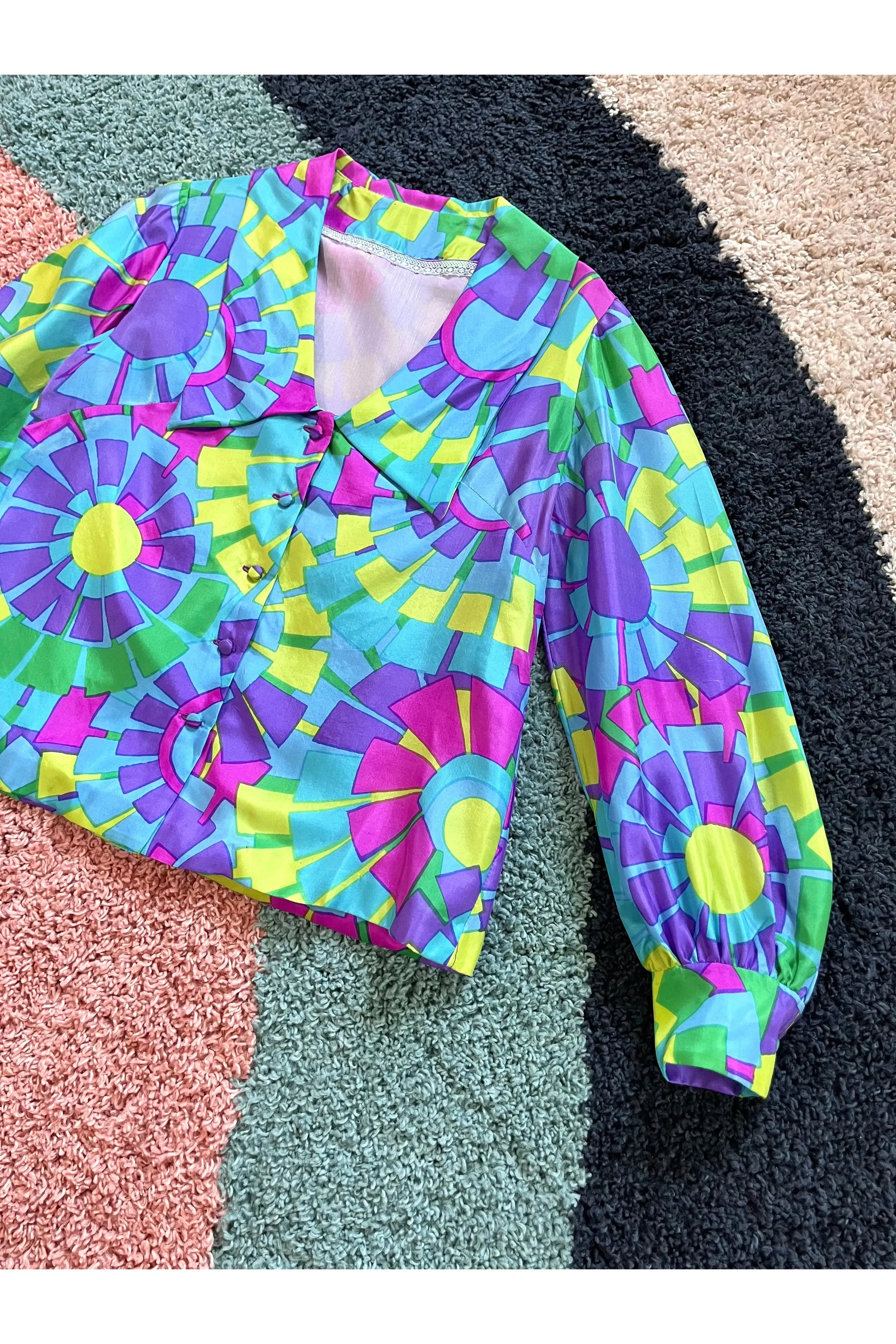 Vintage Rare 60s Psych Abstract Op Art Top/Jacket
