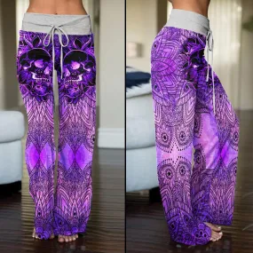 Violet Skull Mandala High-waisted Wide Leg Pants